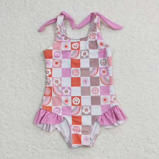 Checkered Smiley One Piece Swimsuit