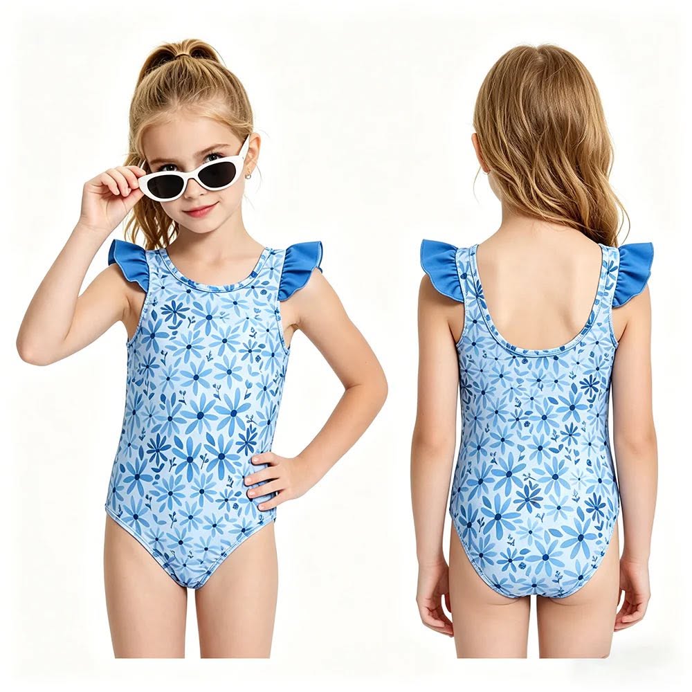 Blue Floral One Piece Swimsuit
