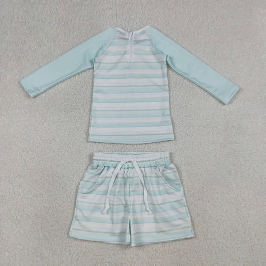 Boys Blue Striped Swim Set