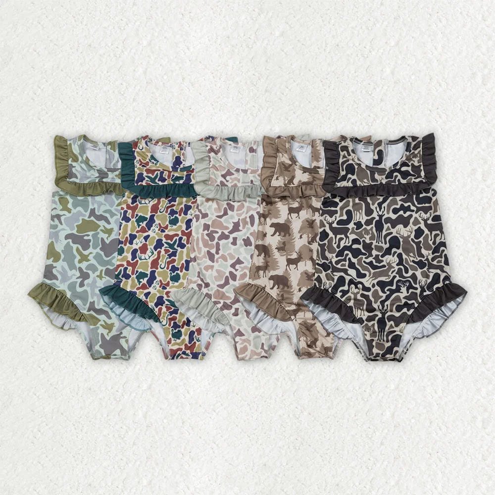 Camo Ruffle One Piece Swimsuits