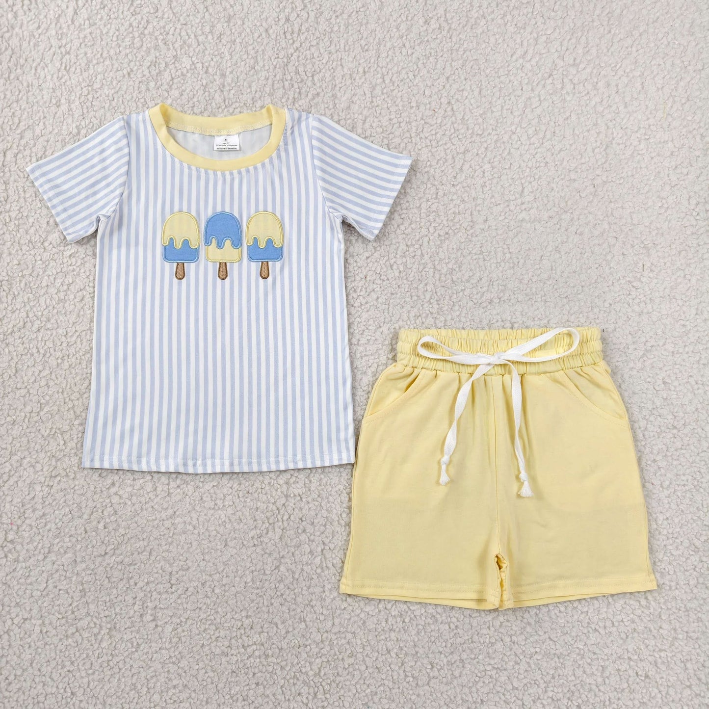 Yellow and Blue Striped Ice Cream Shorts Set