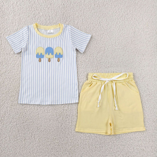 Yellow and Blue Striped Ice Cream Shorts Set