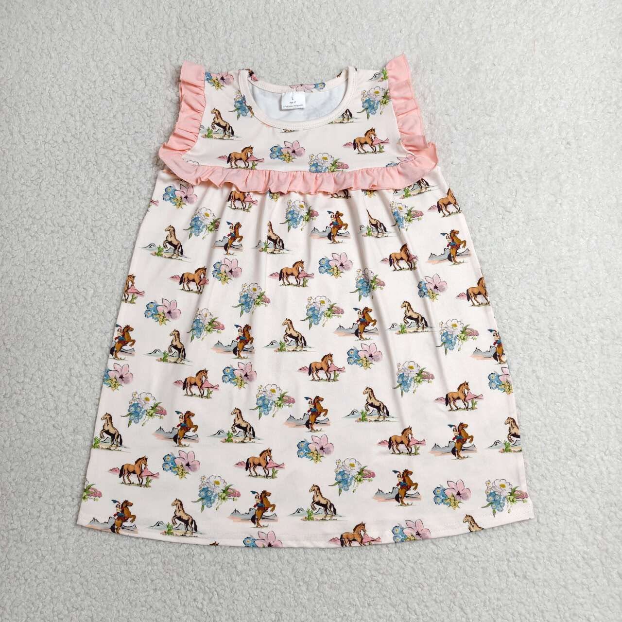 Floral Horses Ruffle Dress