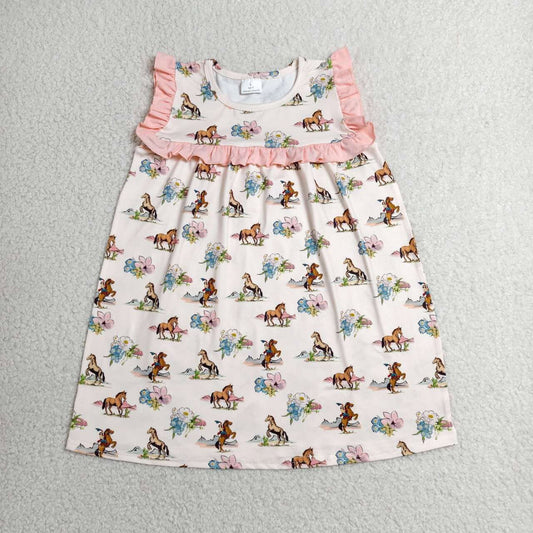 Floral Horses Ruffle Dress