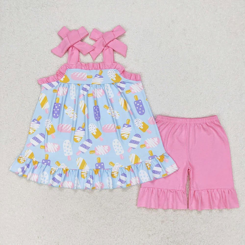 Blue Ice Cream Bars Shorts Set