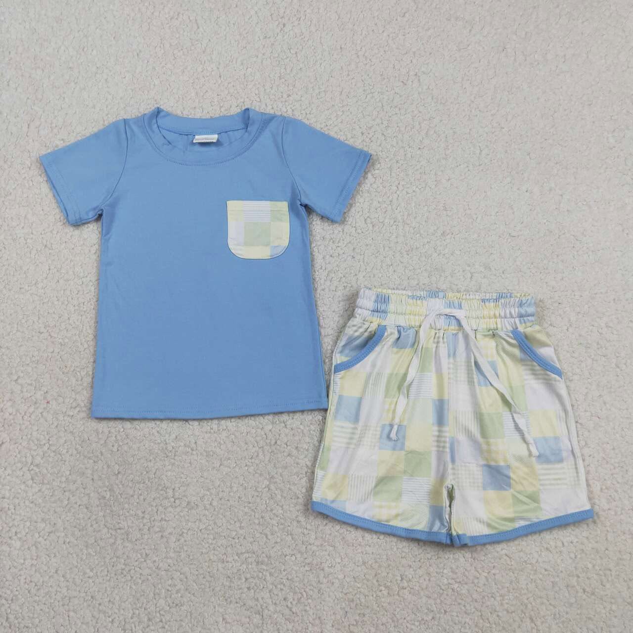 Yellow and Blue Patchwork Shorts Set