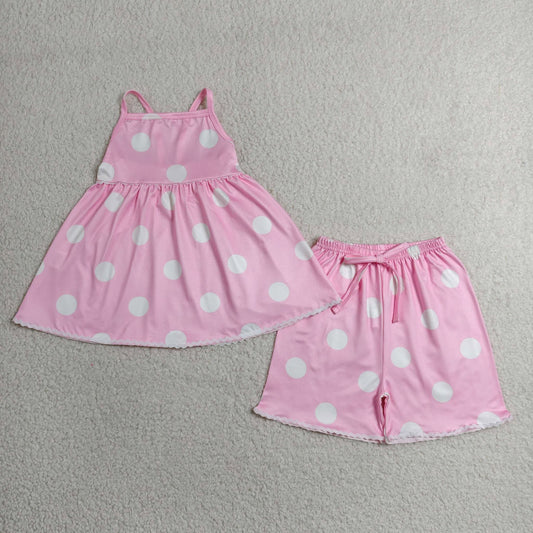 Pink and White Polka Dot Shorts Set