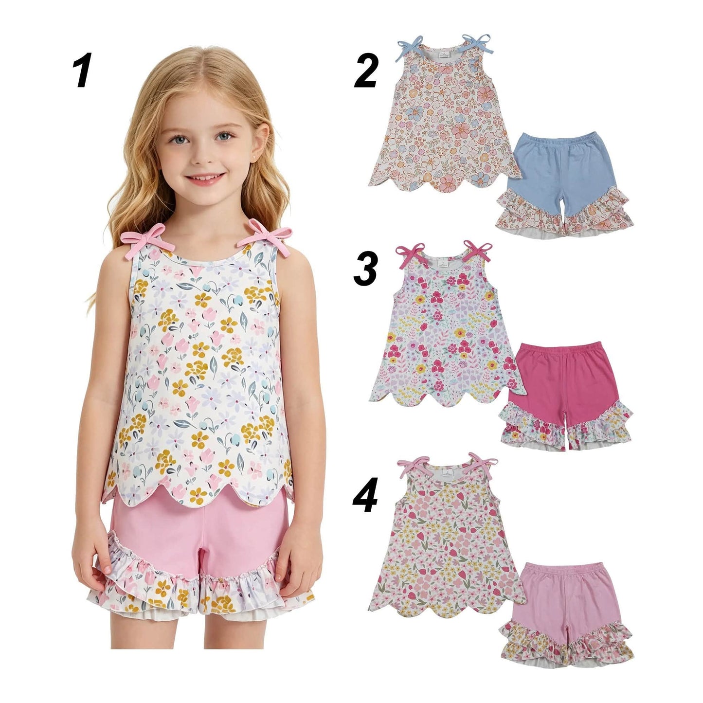 Floral Scalloped Shorts Sets