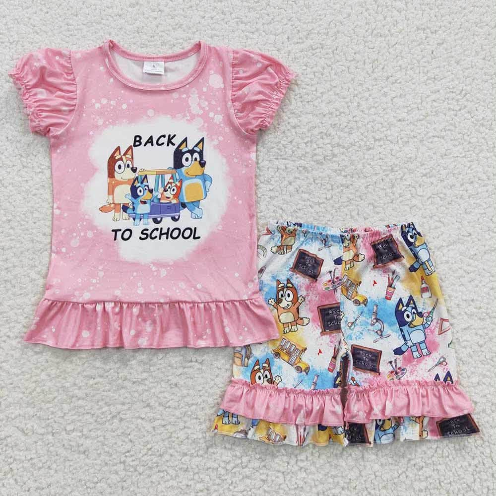 Blue Dog Back to School Shorts Set