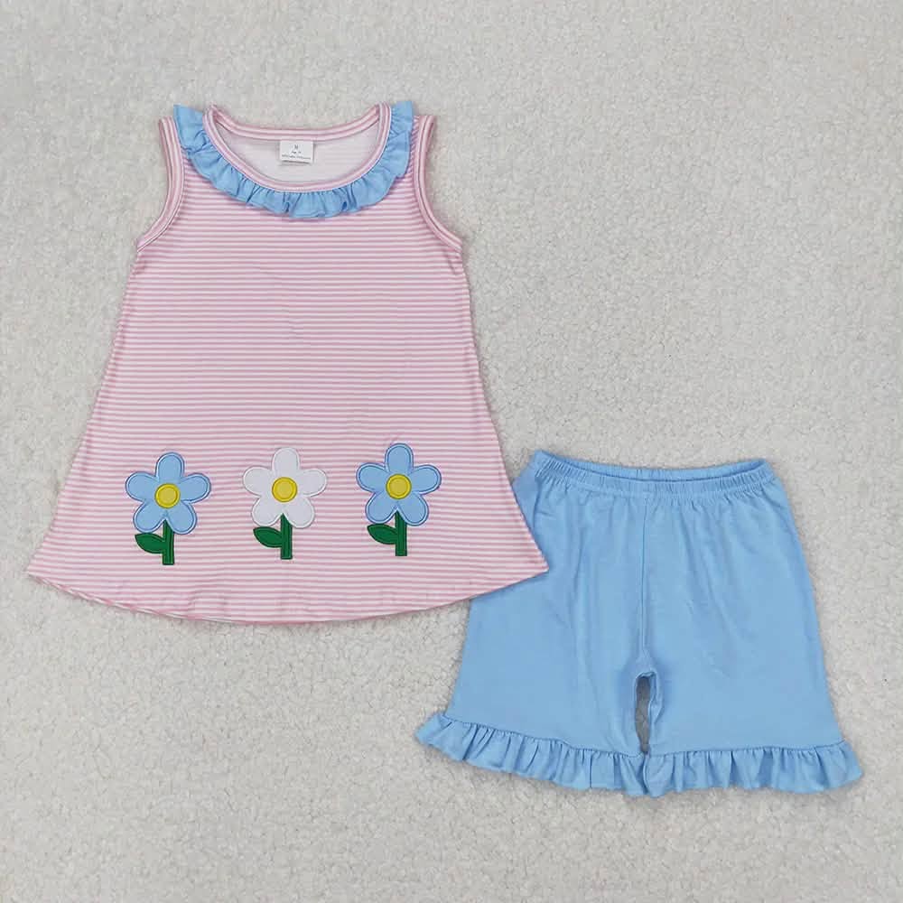 Daisy Striped Shorts Set