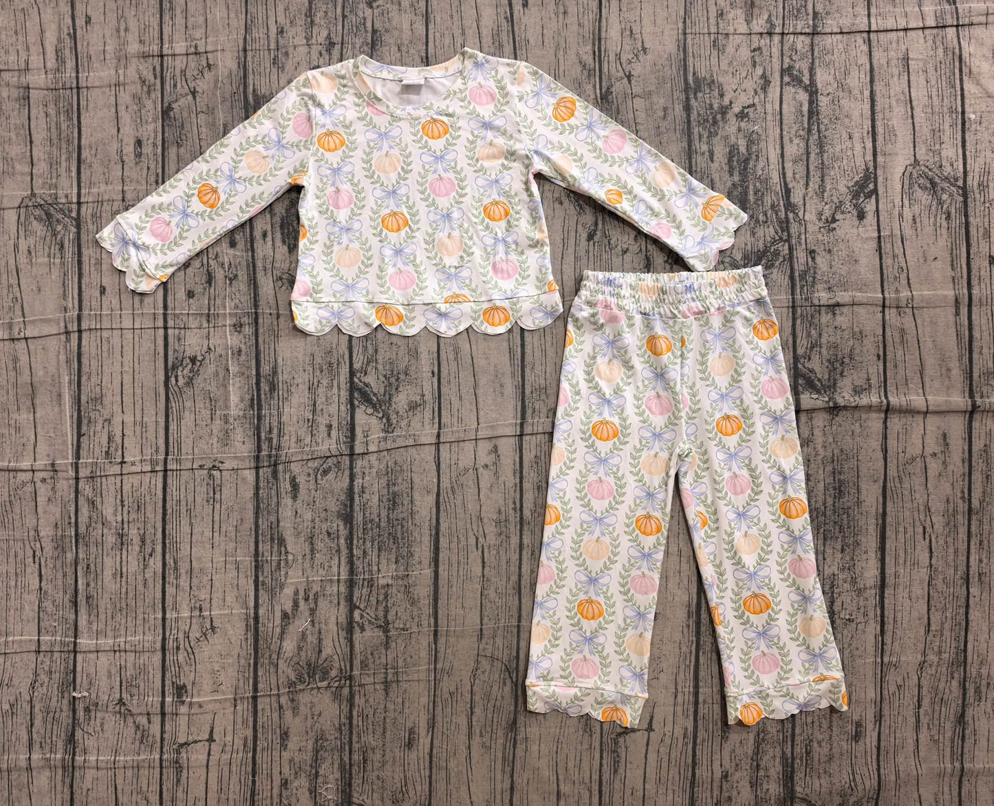 Pastel Pumpkins Scalloped Pants Set