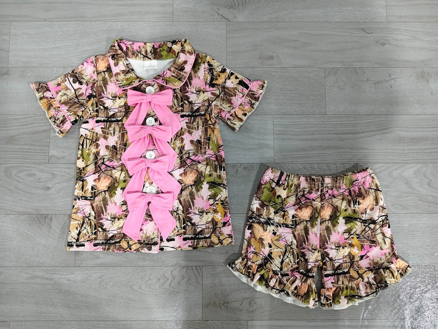 Pink Bow Camo Pajama Set