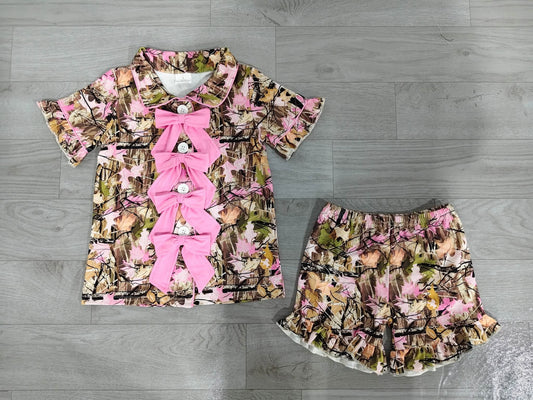Pink Bow Camo Pajama Set