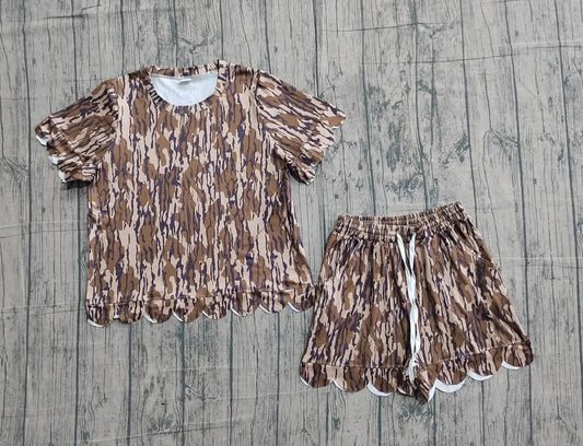 Brown Camo Scalloped Shorts Set