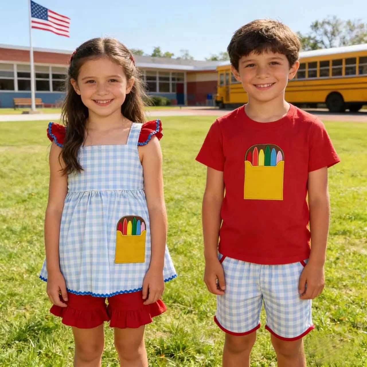 Gingham Crayon Shorts Sets