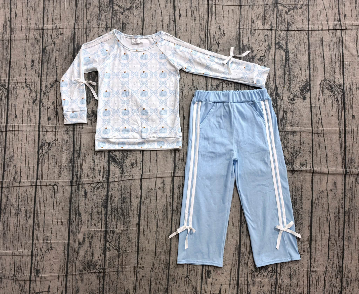 Blue Gingham Coquette Pumpkin Pants Set