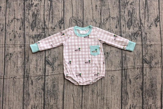Tan Gingham Teal Duck Bubble Romper
