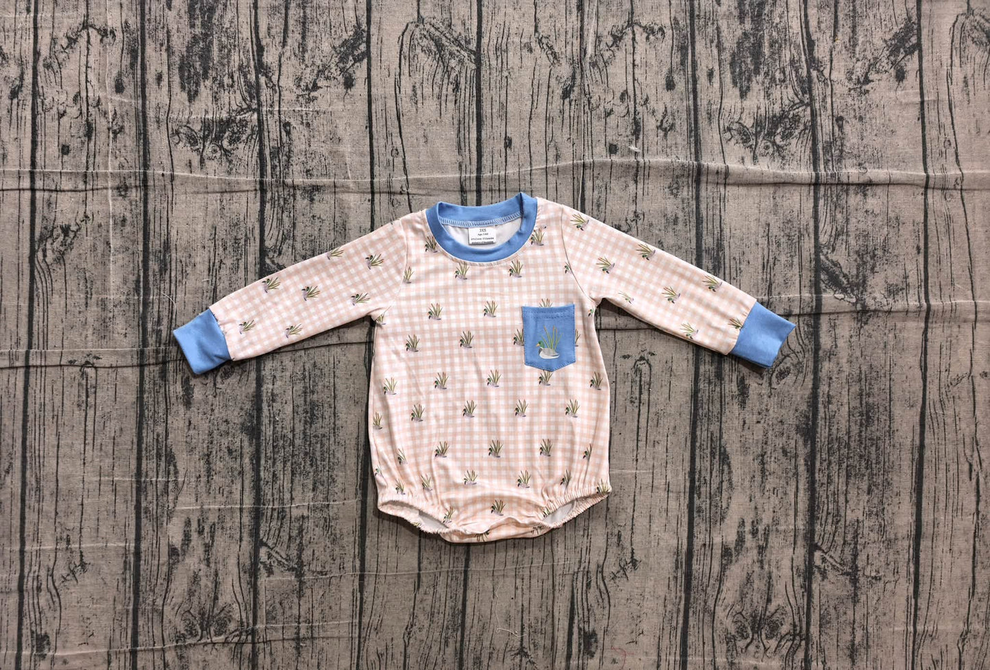 Tan Gingham Duck Bubble Romper
