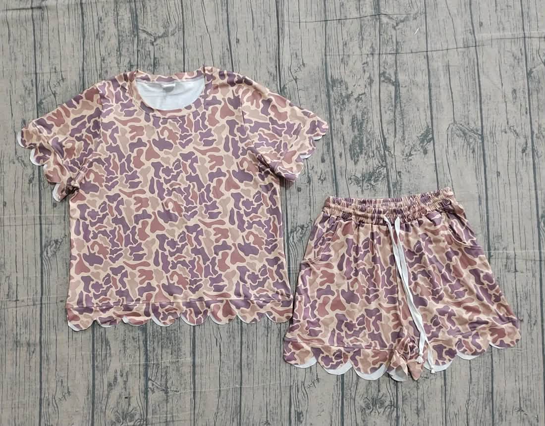 Camo Scalloped Shorts Set