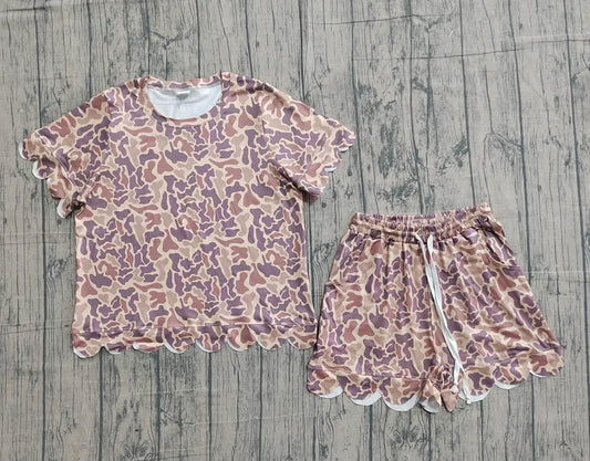 Camo Scalloped Shorts Set