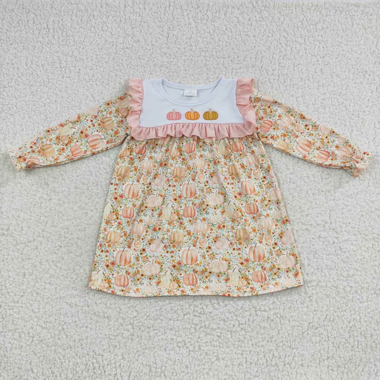 Embroidered Pumpkin Ruffle Sleeve Dress