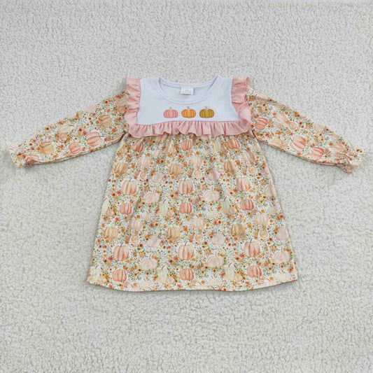 Embroidered Pumpkin Ruffle Sleeve Dress