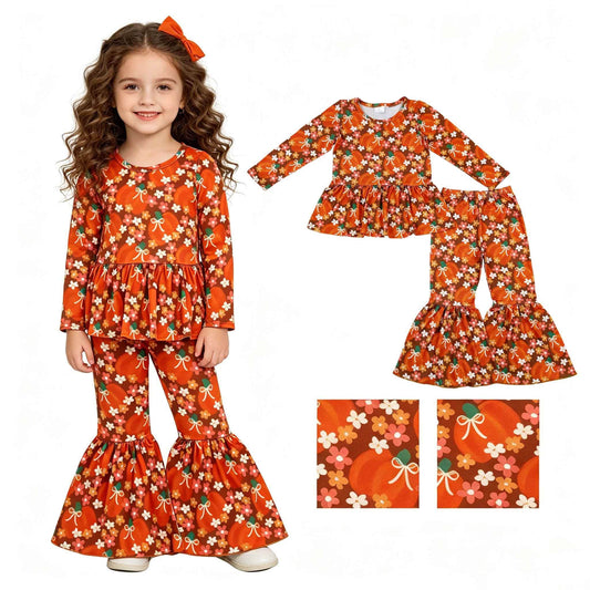 Orange Pumpkin Coquette Bell Bottom Set