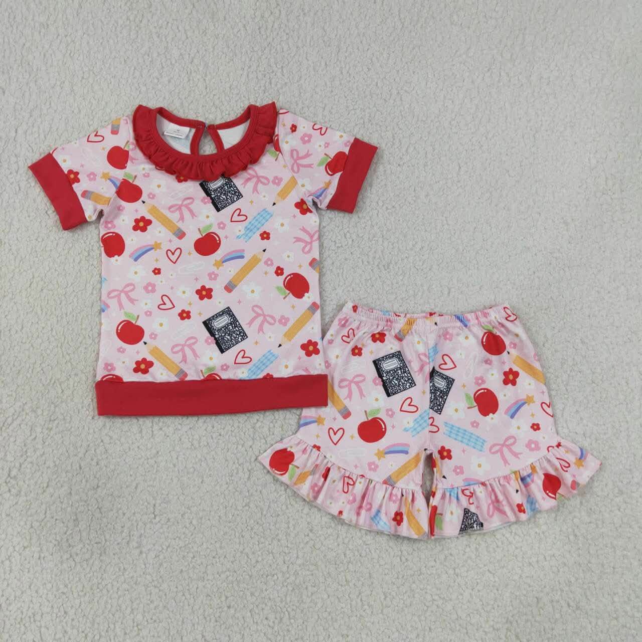 School Supplies Ruffle Shorts Set