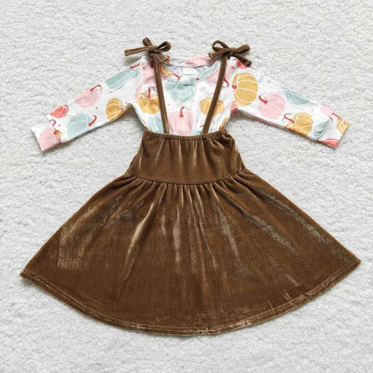 Velvet Dress with Pumpkin Shirt