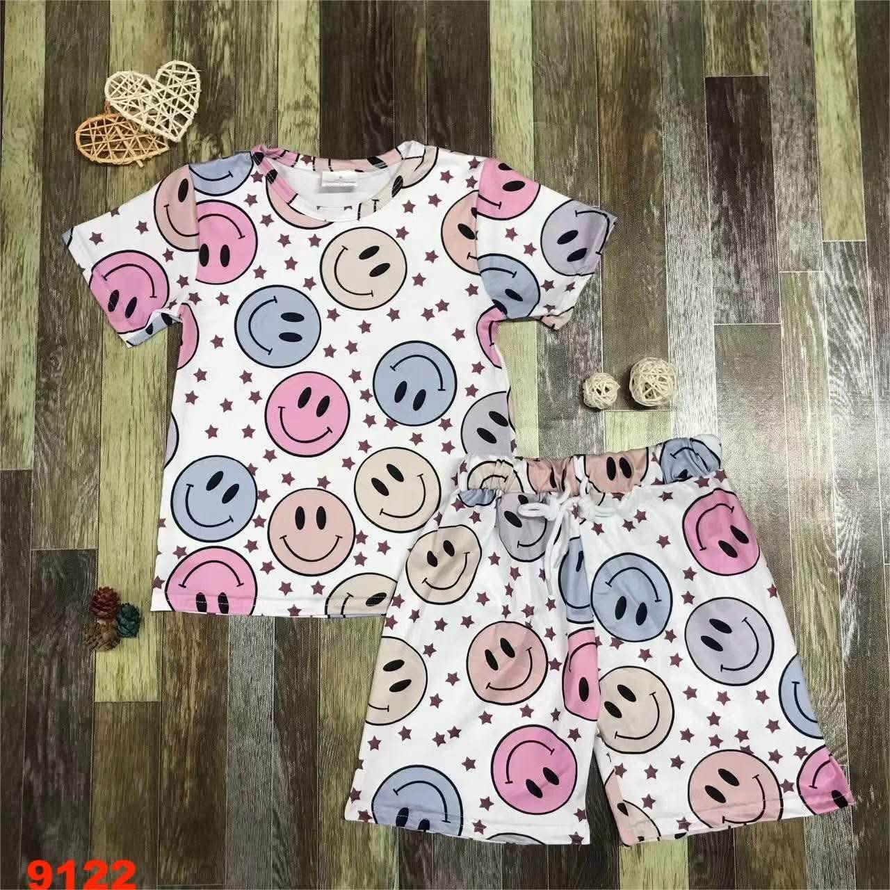 Pastel Smiley Shorts Set