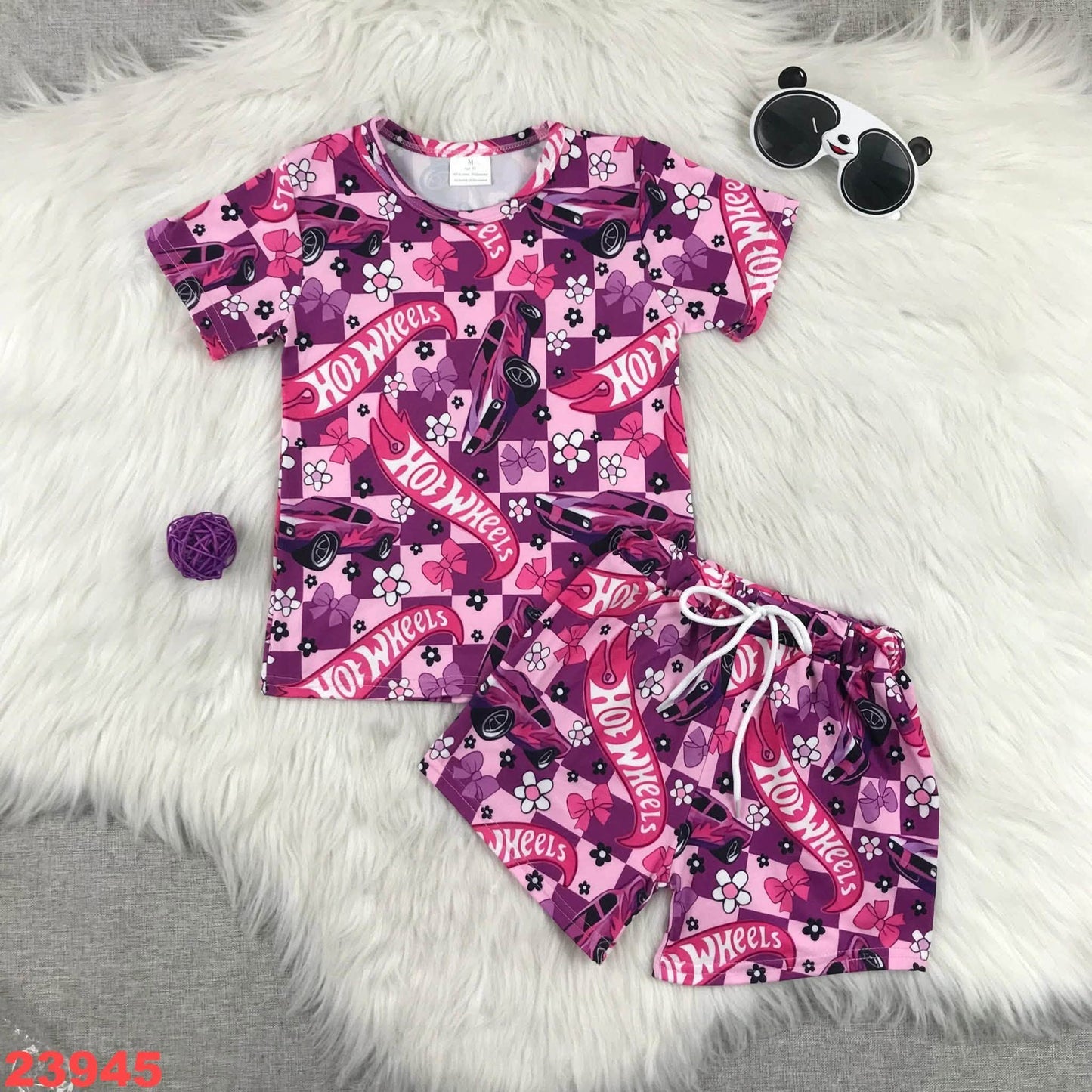 Pink Race Car Shorts Set