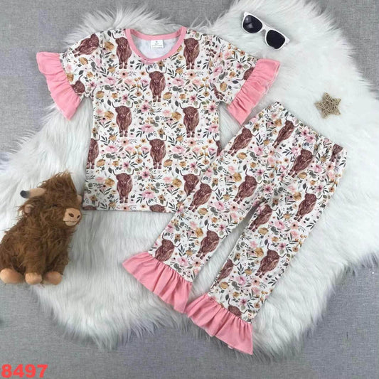Highland Cow Ruffle Pajama Set