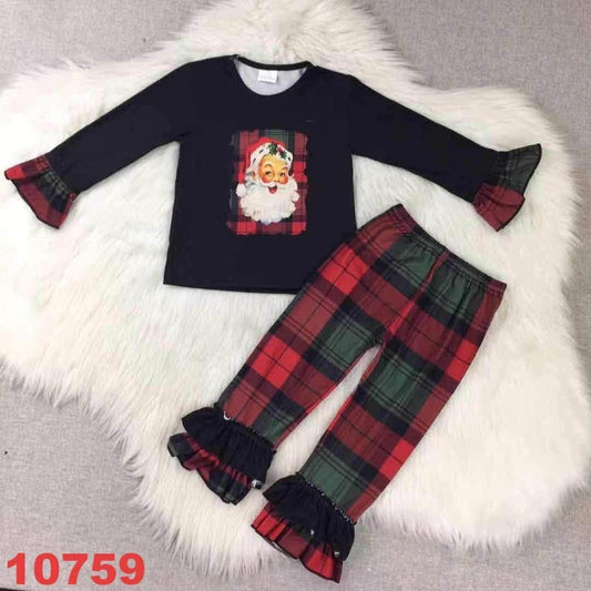 Plaid Christmas Santa Pants Set