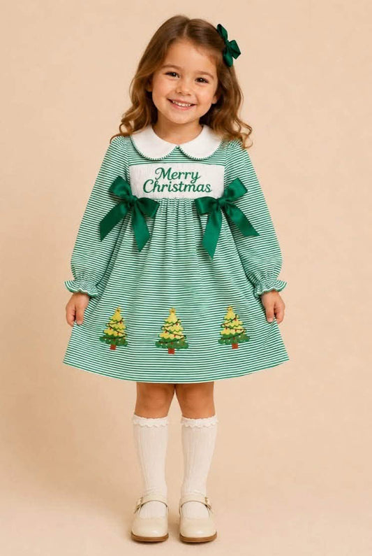 Green Striped Merry Christmas Dress