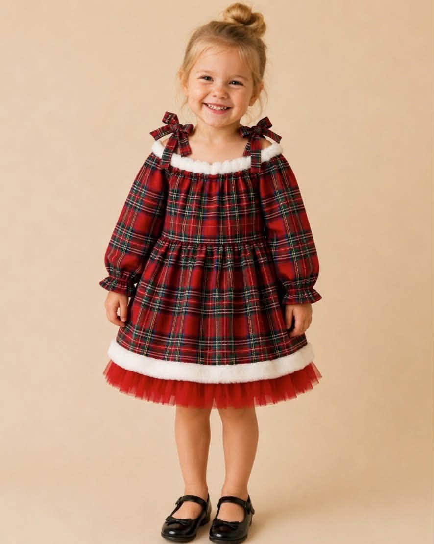 Red and Green Plaid Bow Christmas Dress