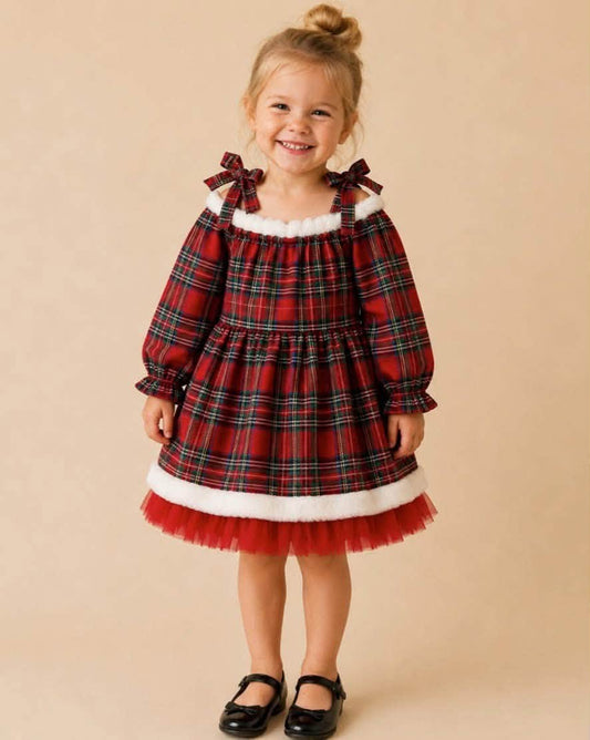 Red and Green Plaid Bow Christmas Dress