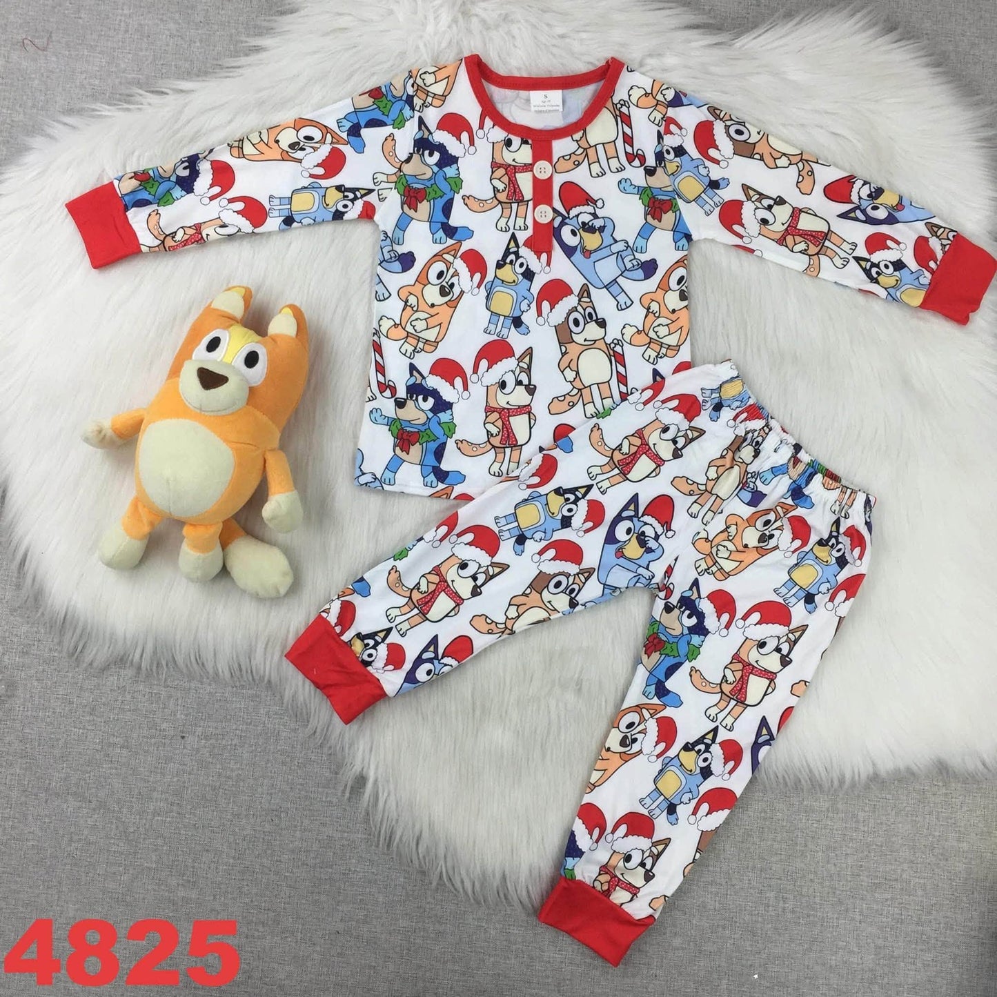 Blue Dog Christmas Button Pajama Set