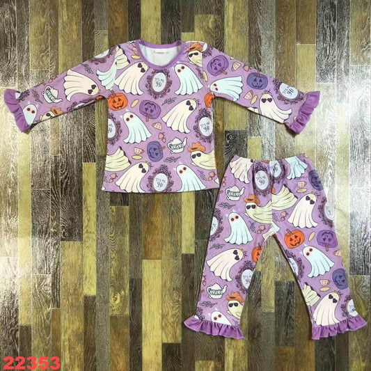 Purple Ghost Ruffle Pajama Set