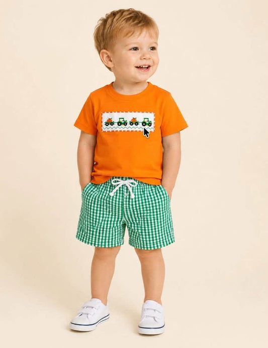 Pumpkin Tractor Shorts Set