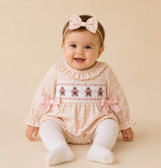 Pink Plaid Gingerbread Romper