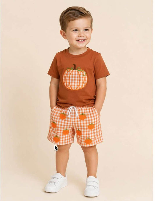 Rust Gingham Pumpkin Shorts Set