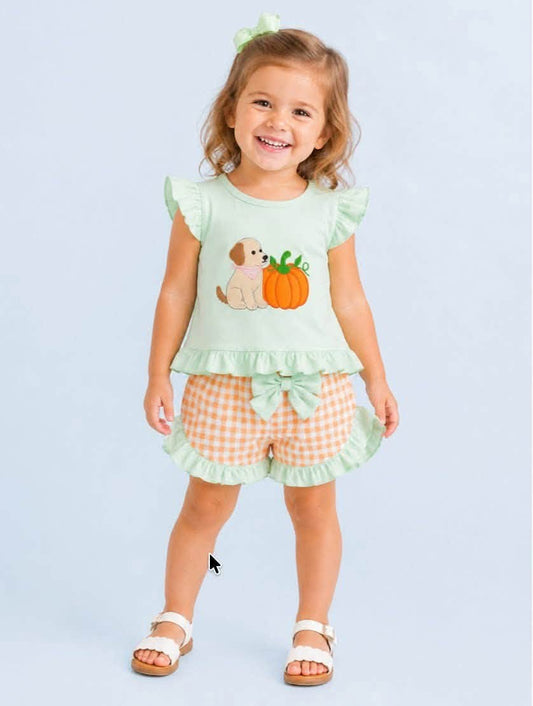 Puppy Pumpkin Shorts Set