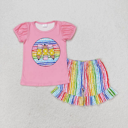 Striped Colored Pencils Shorts Set