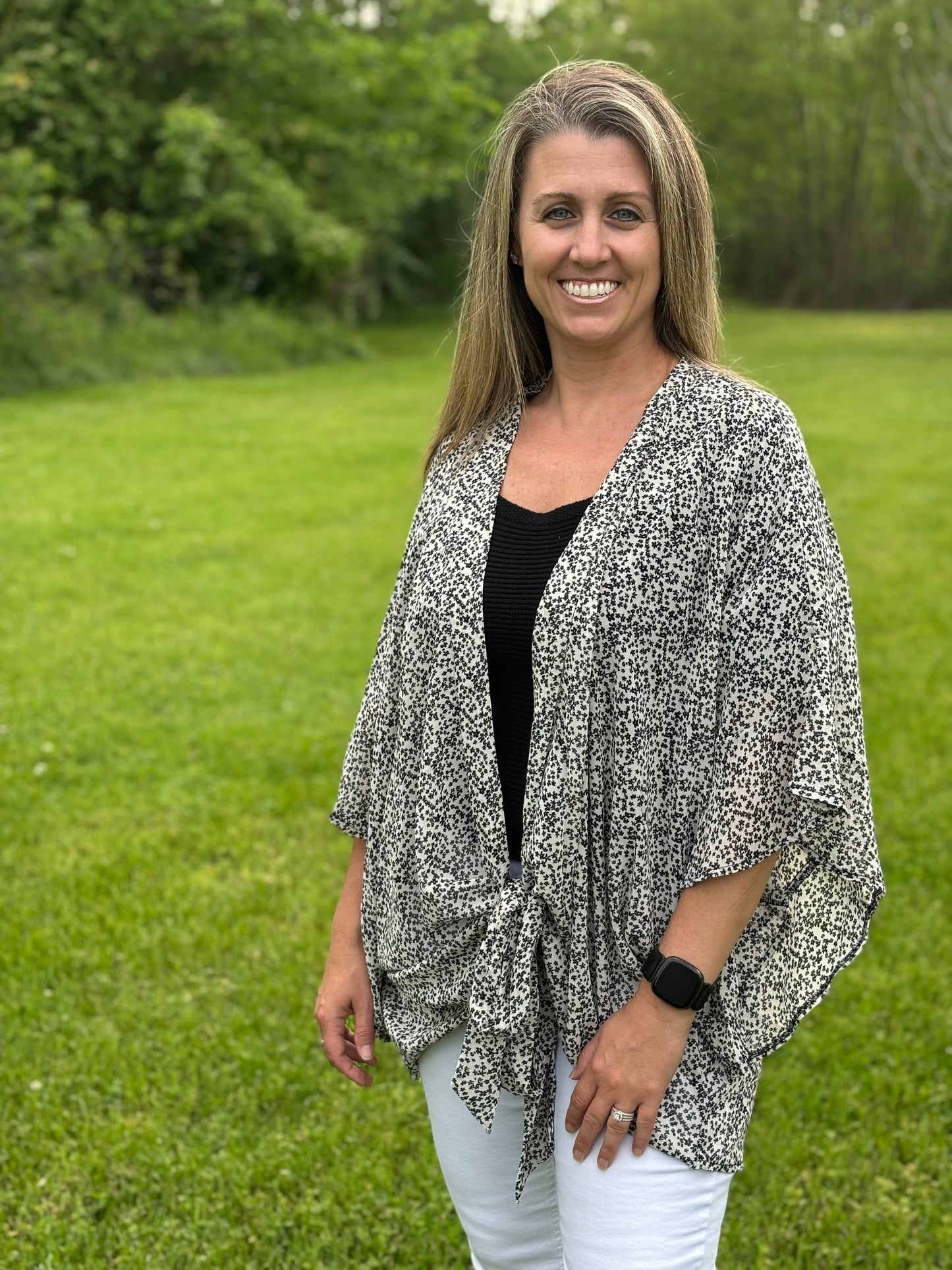 Black & White Floral Plus Kimono