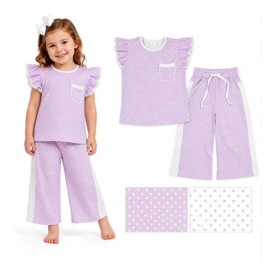 Purple Polka Dot Lace Sleeve Pants Set