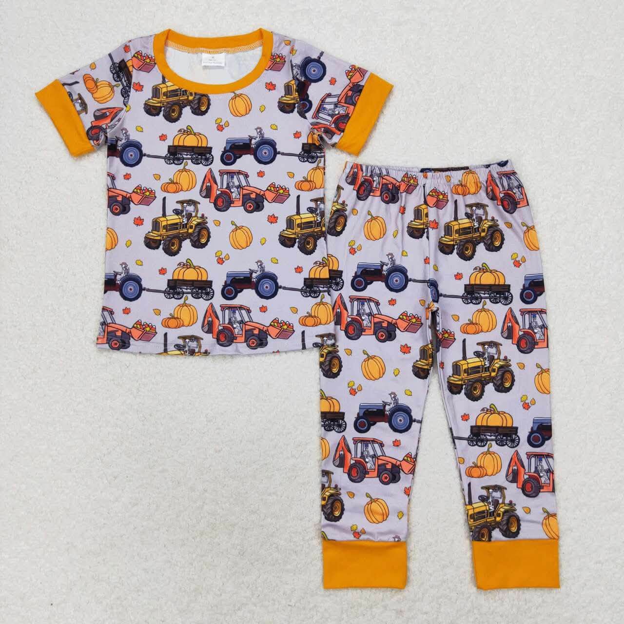 Pumpkin Construction Vehicles Pajama Set