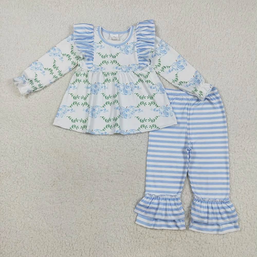 Striped Floral Pumpkin Ruffle Pants Set