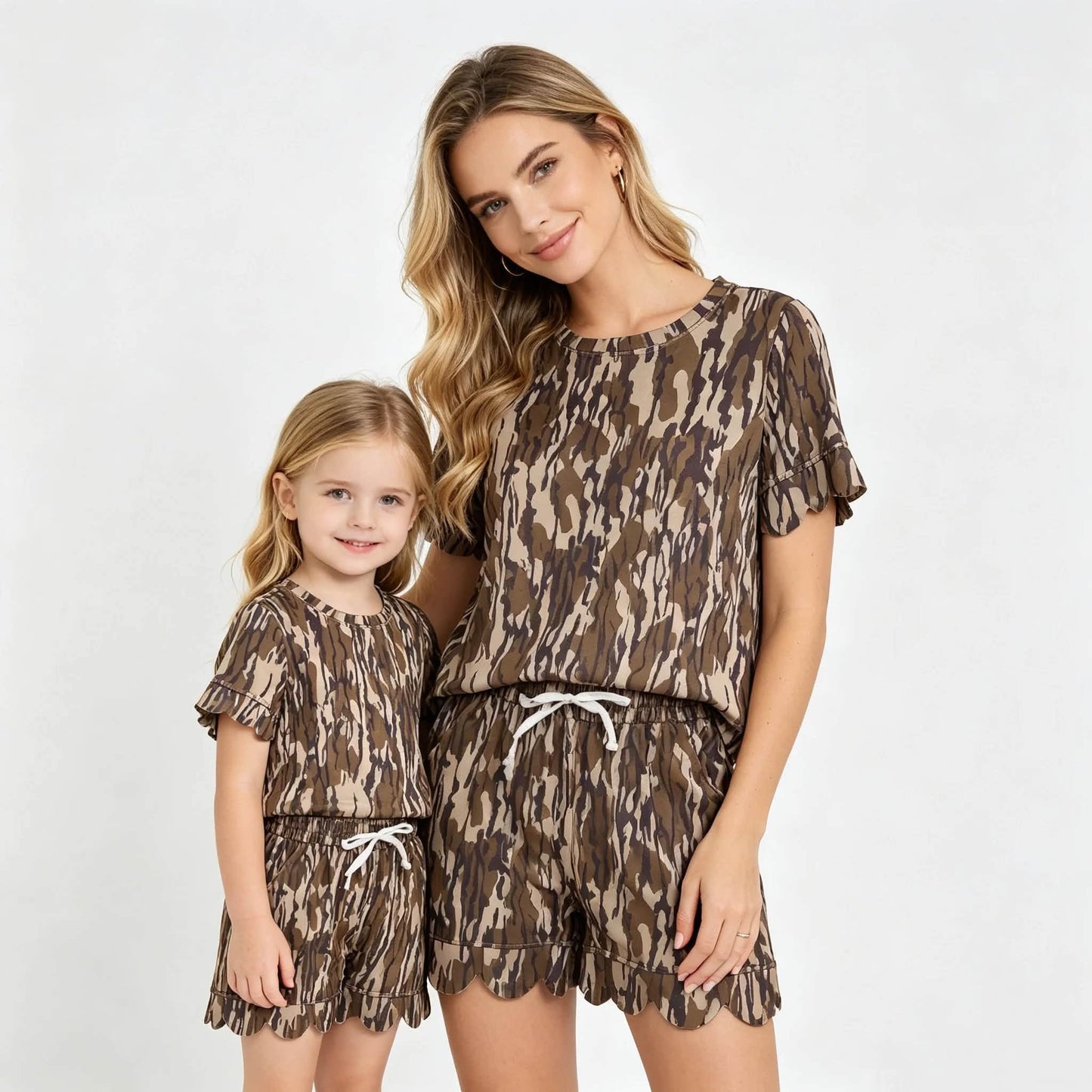 Mommy and Me Scalloped Camo Shorts Sets