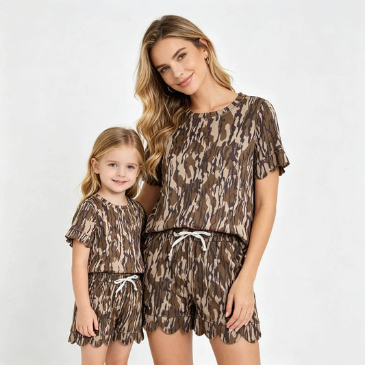 Mommy and Me Scalloped Camo Shorts Sets