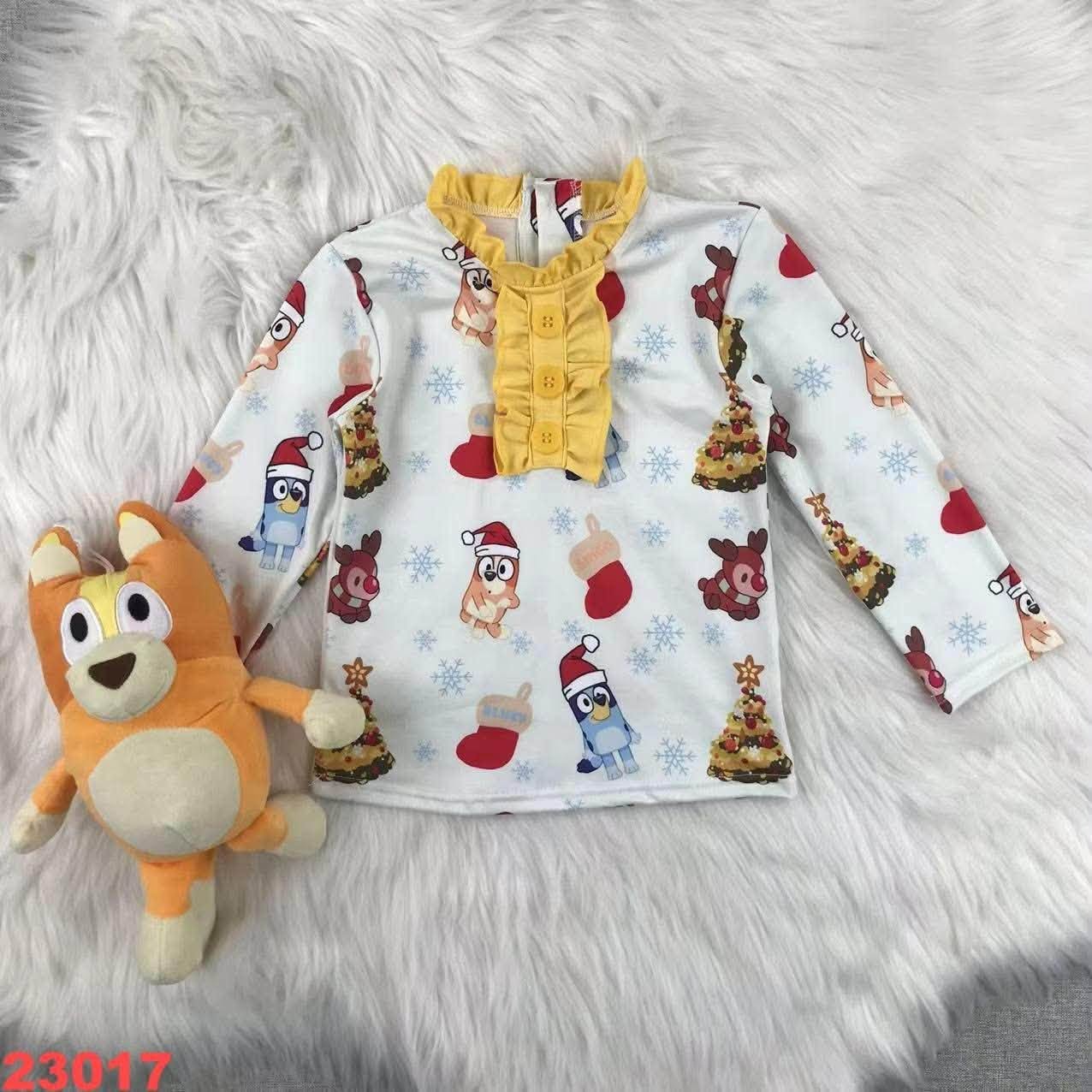 Blue Dog Christmas Ruffle Pullover